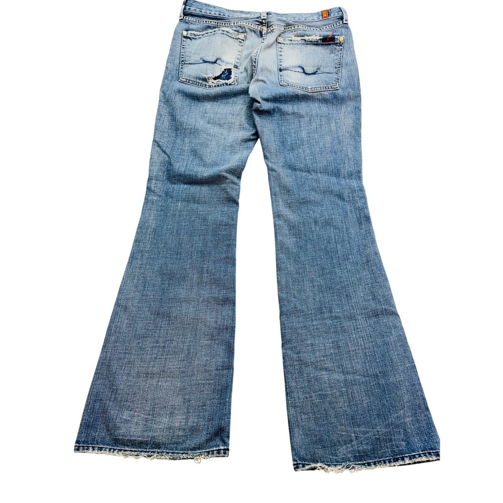 7 For All Mankind Distressed Flare Jeans Women 32 Light Blue Low Rise Wide Leg - Picture 2 of 16